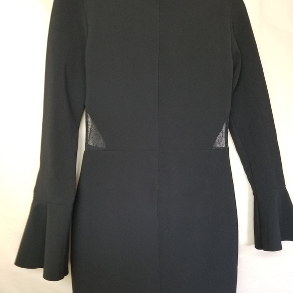 Parker Illusion Dress Black Bell Sleeve Sheath Mesh Stretch Womens Size XS - Picture 12 of 14